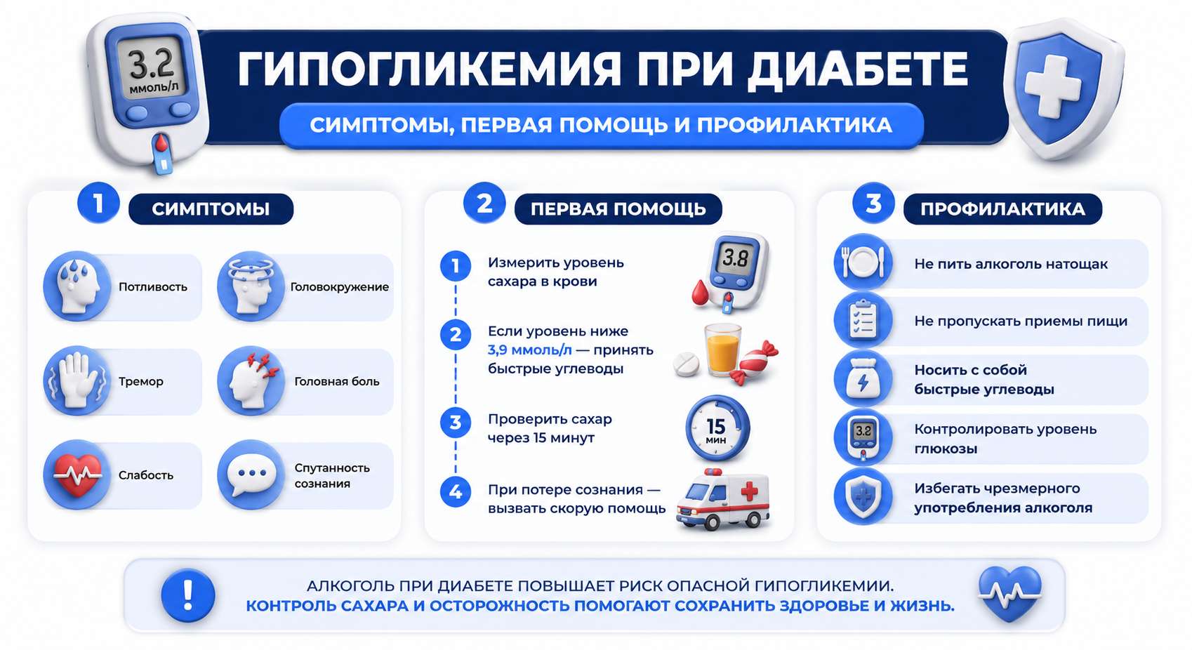 Инфографика на тему гипокликемии при сахарном диабете